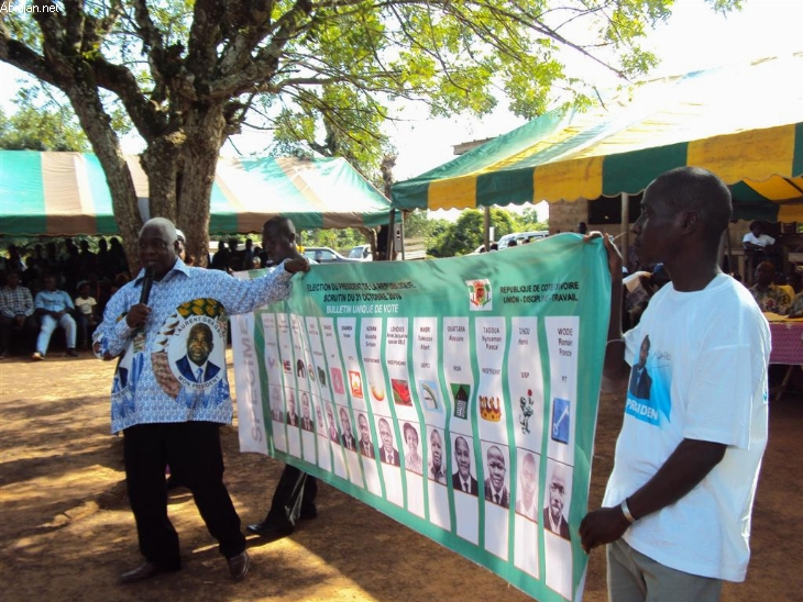 Campagne pour la victoire de Gbagbo / Guédé Zadi (DLC Guibéroua) aux populations : 